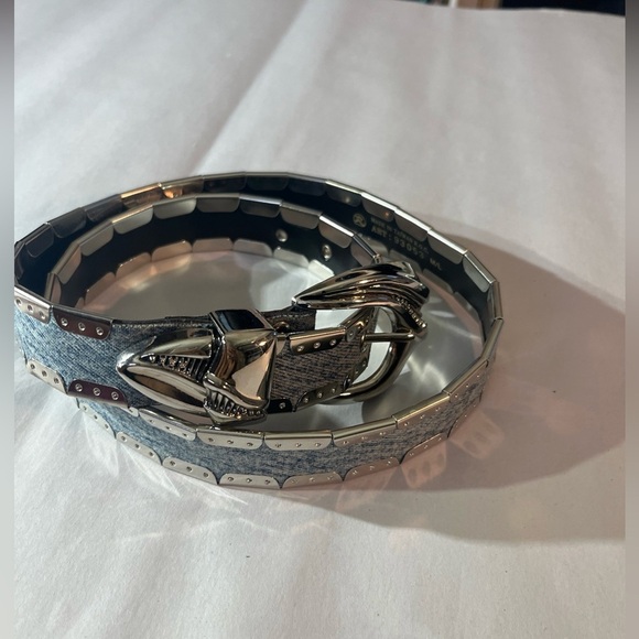 Denim silver western Boho artsy cowgirl cowboy light denim Y2K belt M/L - Picture 3 of 13